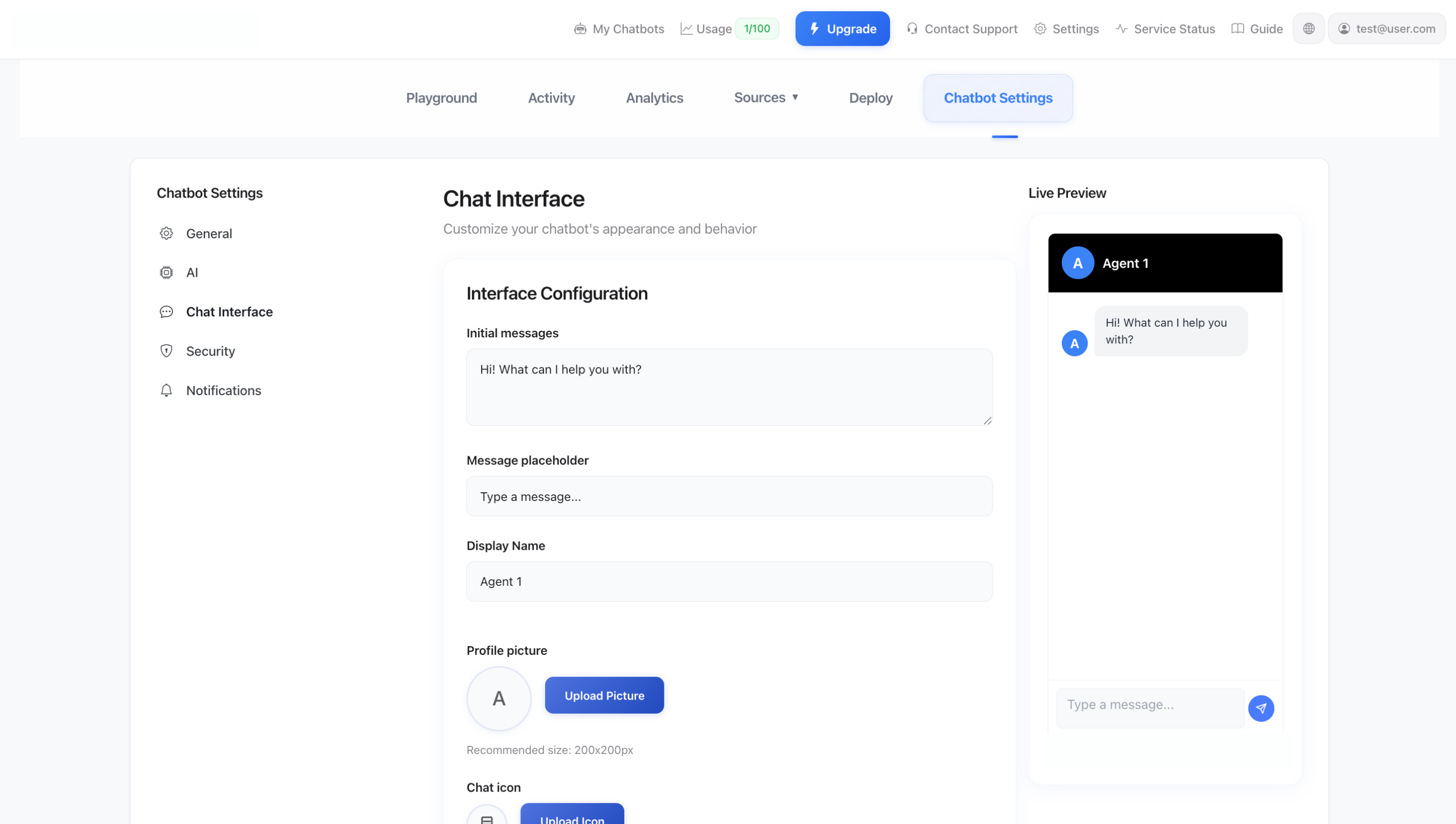 Setări ale interfeței de chat