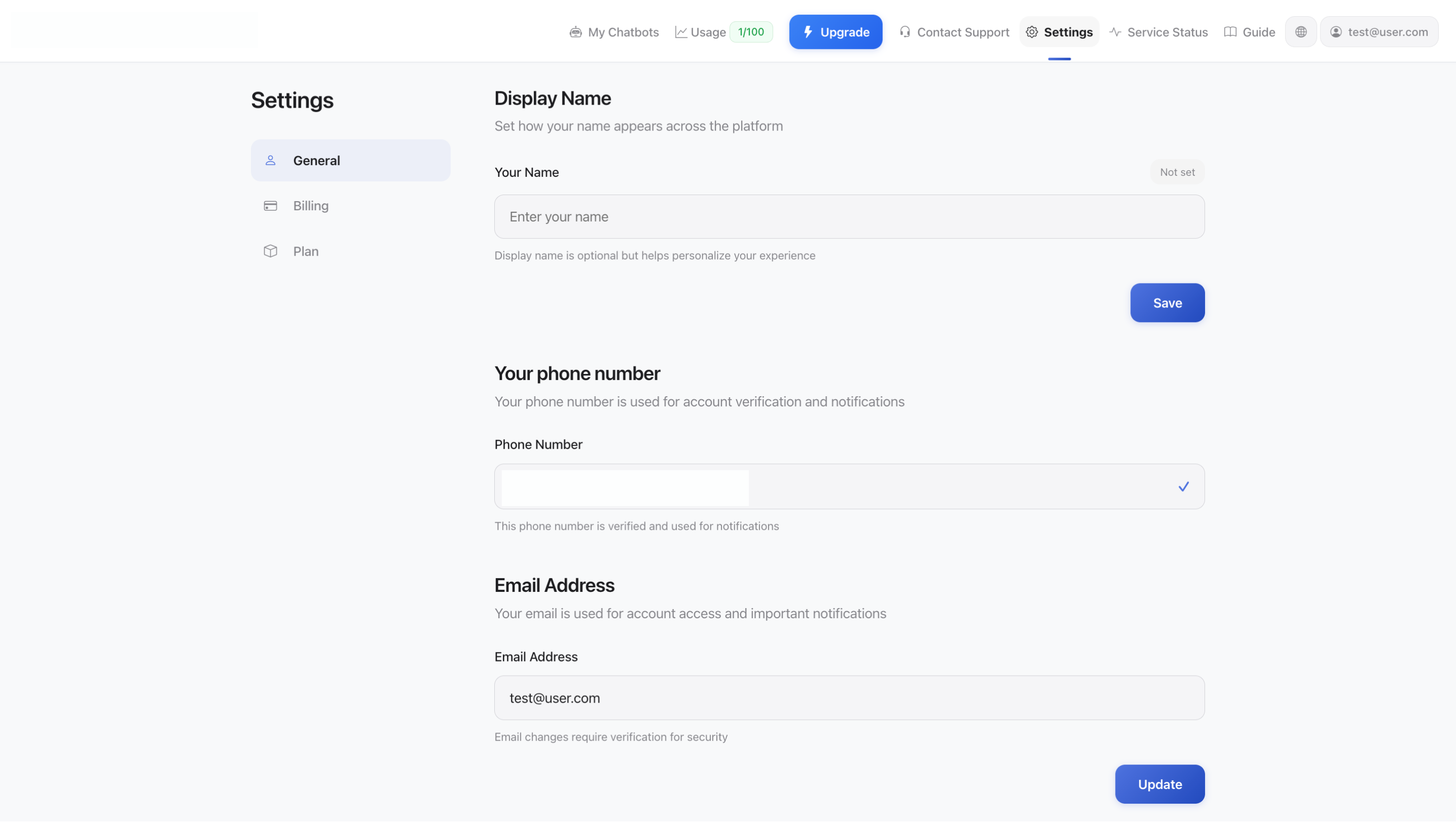 Setări cont - Generale