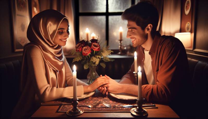 O cină romantică de Ziua Îndrăgostiților cu lumânări și trandafiri